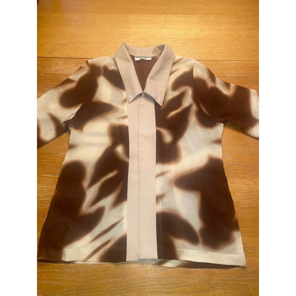 Vintage Dodi Fashion Brown & Beige Abstract Patterned Blouse